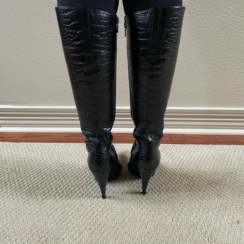 Prada Black Croc-Embossed Heeled Boots - Picture 8 of 10